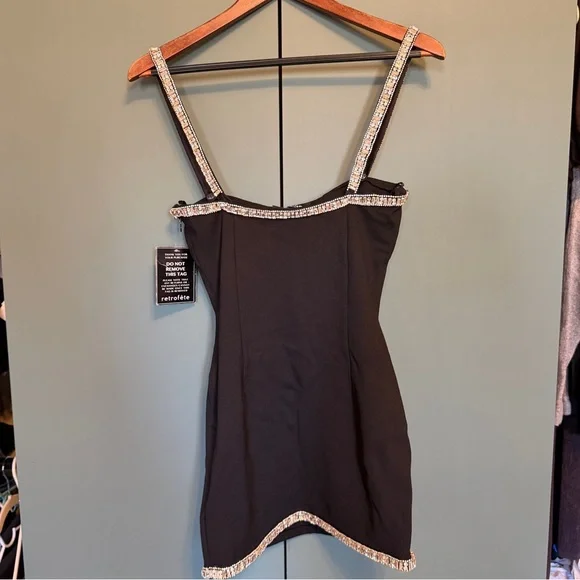 Nwt Retrofete Regina Dress Crystal-Embellished Mini Black size Xs - Picture 7 of 13